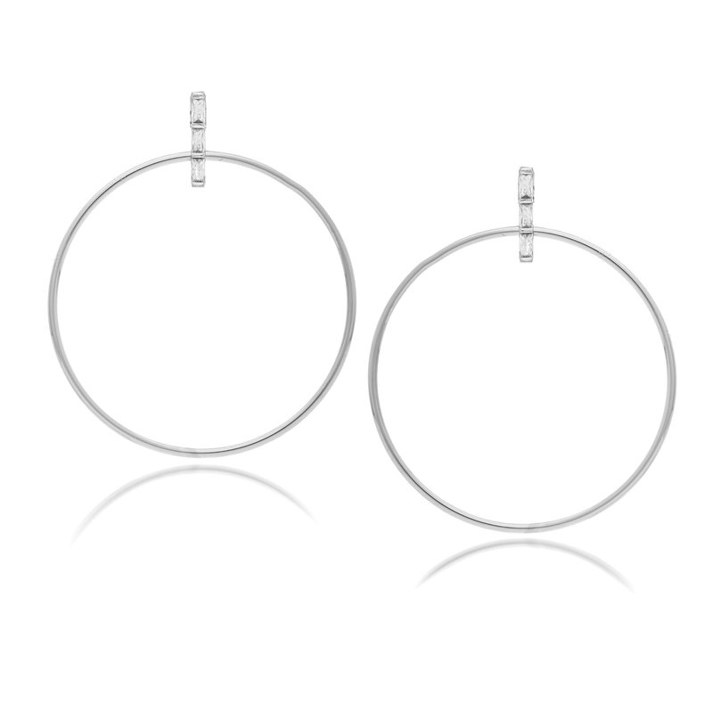 Rivka Friedman Rhodium Circle Cubic Zirconia Top Earrings In White