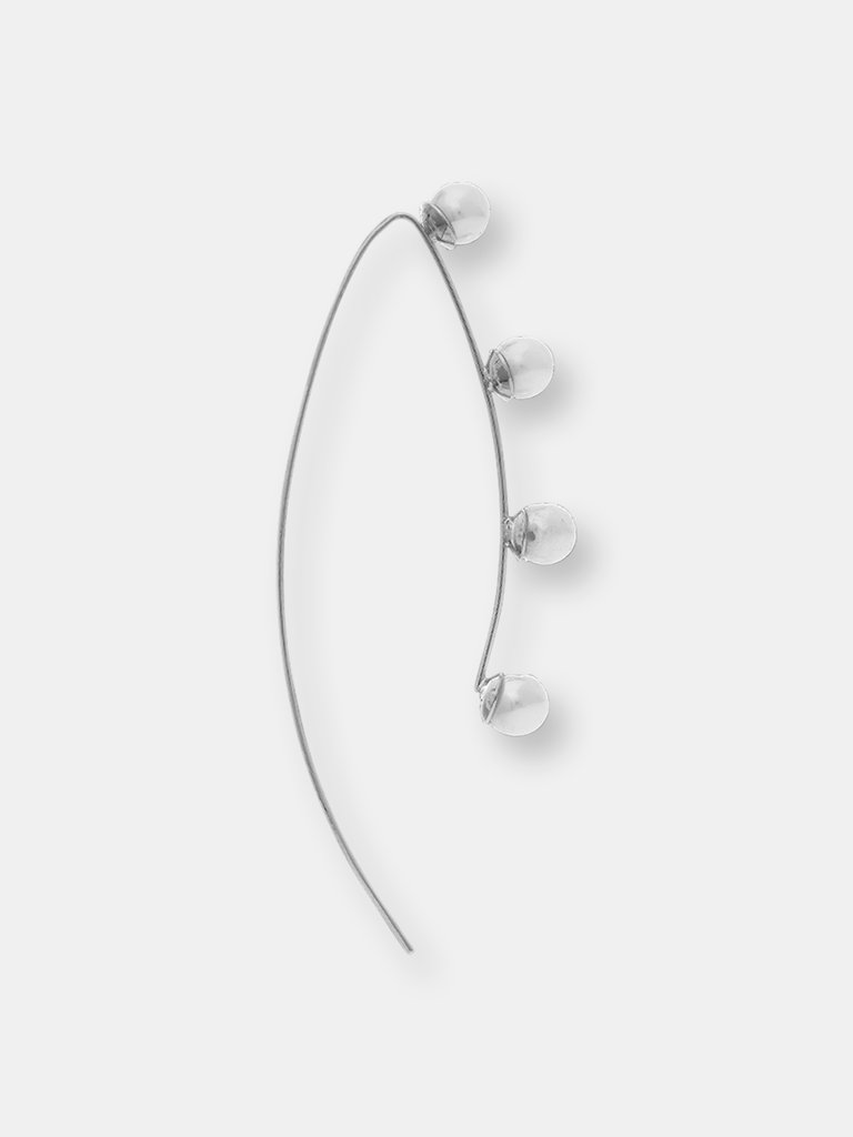 Rhodium Long Wire Pearl Earrings