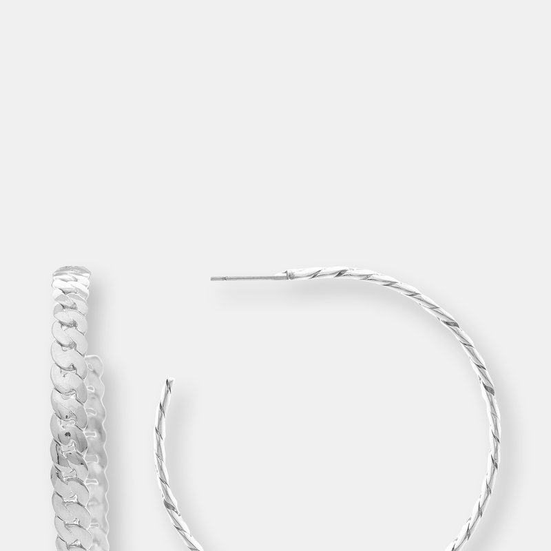 Rivka Friedman Rhodium Polished Link Hoop Earrings In Grey