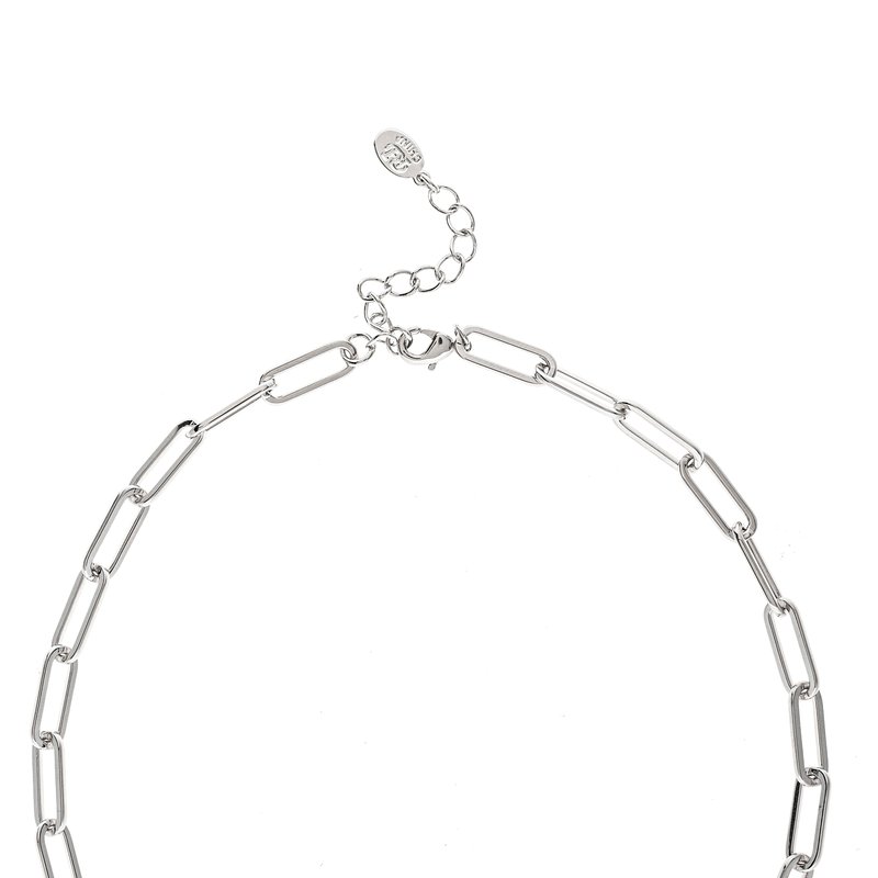 Rivka Friedman Rhodium Polished Paperclip Strand Chain Necklace In Grey