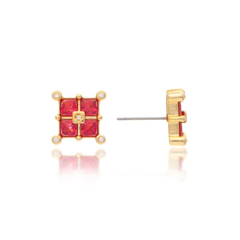 Rivka Friedman Ruby Crystal Square Cluster Stud Earrings In Red