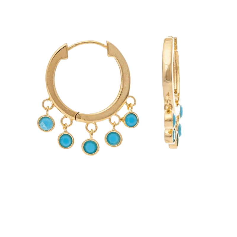 Rivka Friedman Turquoise Crystal Dangle Hoop Earrings In Blue