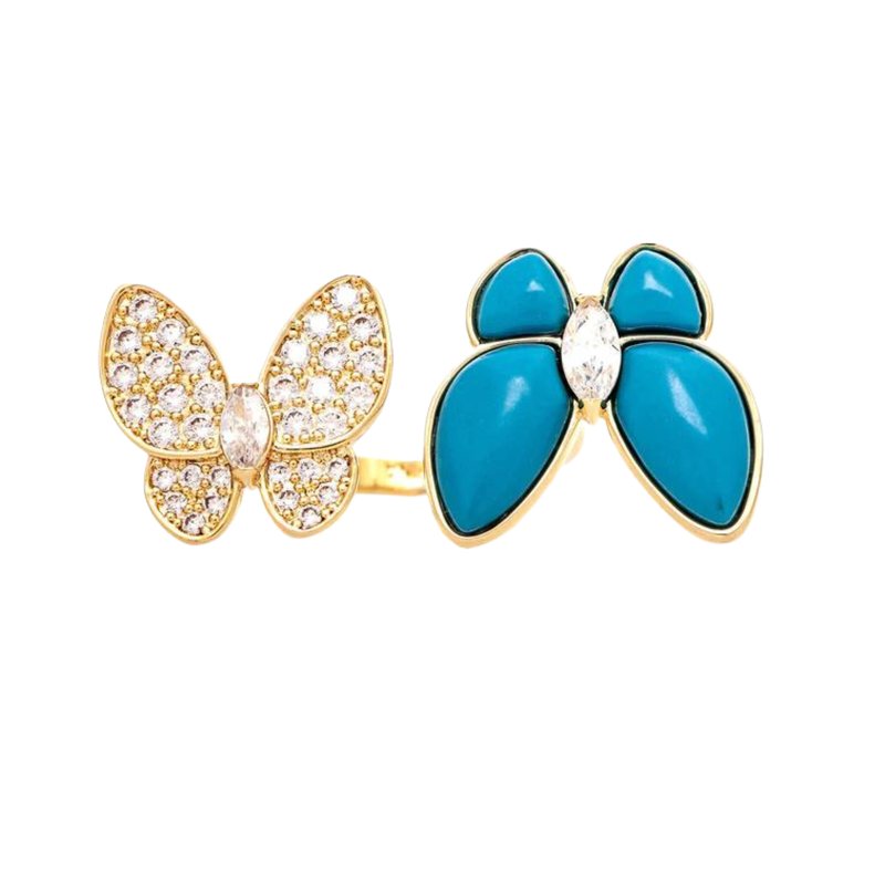 Rivka Friedman Turquoise + Cubic Zirconia Encrusted Butterfly Ring In Blue