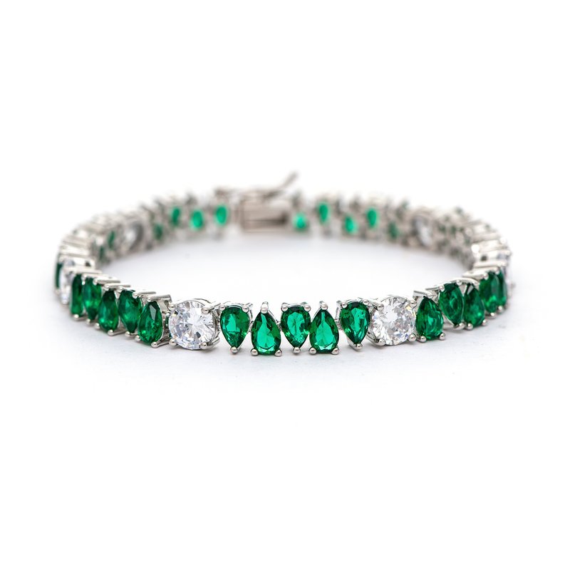 Shop Rivka Friedman White Rhodium Clad Oval Emerald + Cubic Zirconia Line Bracelet