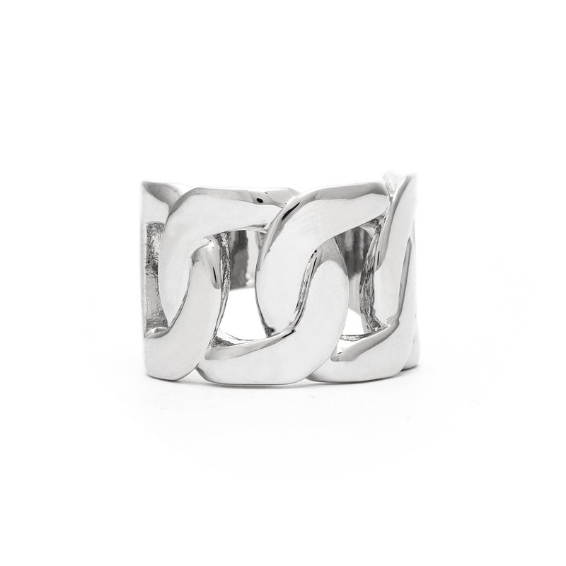 Shop Rivka Friedman White Rhodium Clad Solid Curb Link Chain Motif Polished Ring