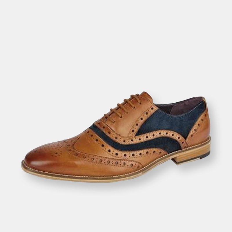 Roamers Mens 5 Eyelet Leather Brogue Oxfords (tan/blue) In Brown