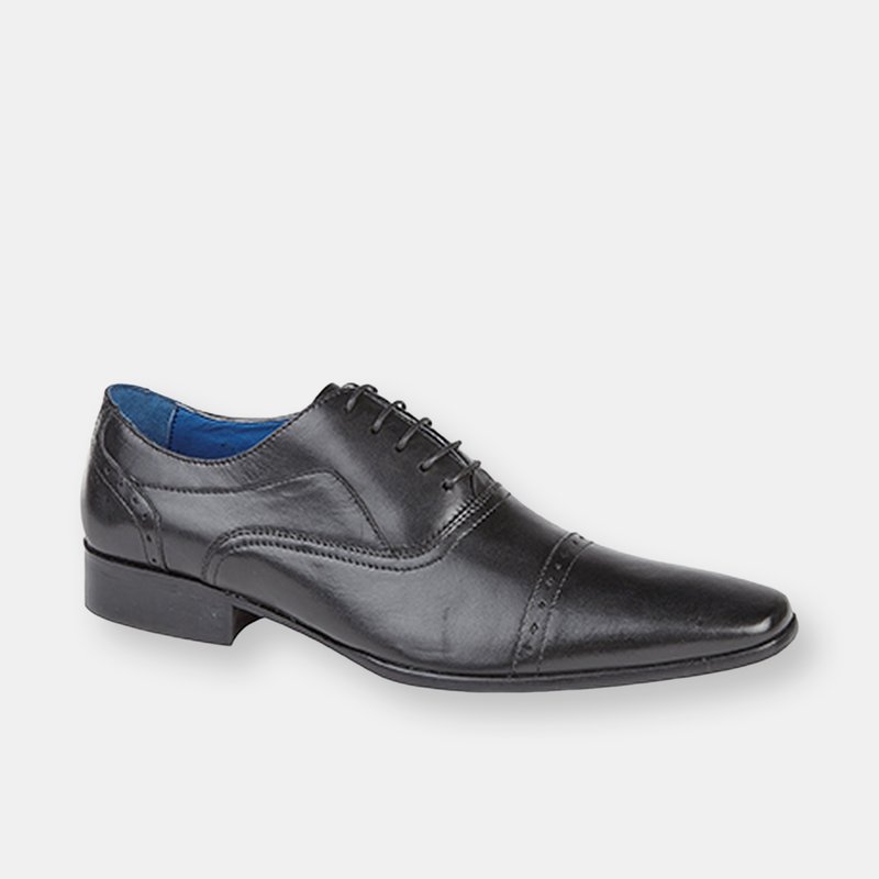 Roamers Mens 5 Eyelet Punched Cap Leather Oxford Shoes In Black
