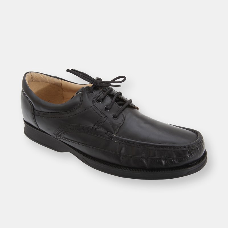 Roamers Mens Canoe Front Apron Tie Softie Leather Shoes In Black
