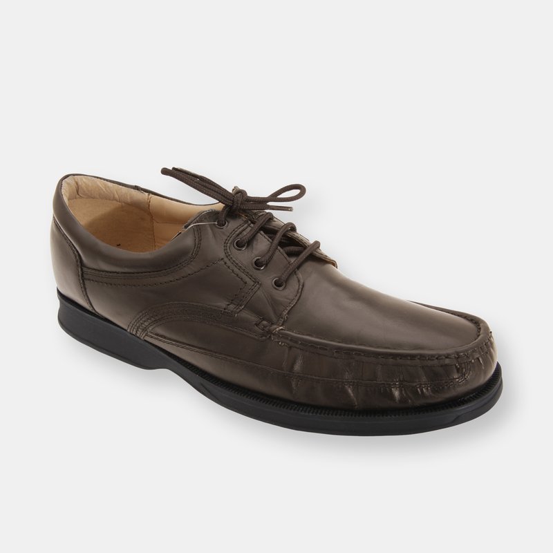 Roamers Mens Canoe Front Apron Tie Softie Leather Shoes In Brown