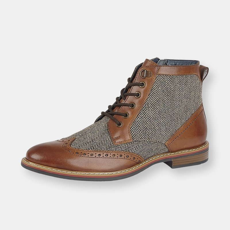 Roamers Mens Herringbone Leather Ankle Boots (tan) In Brown