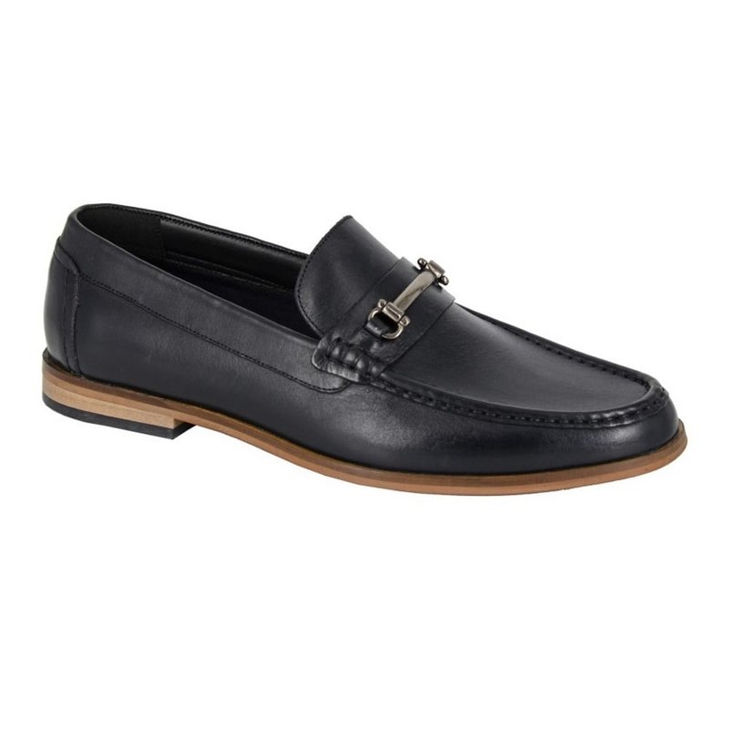 Roamers Mens Leather Loafers In Black