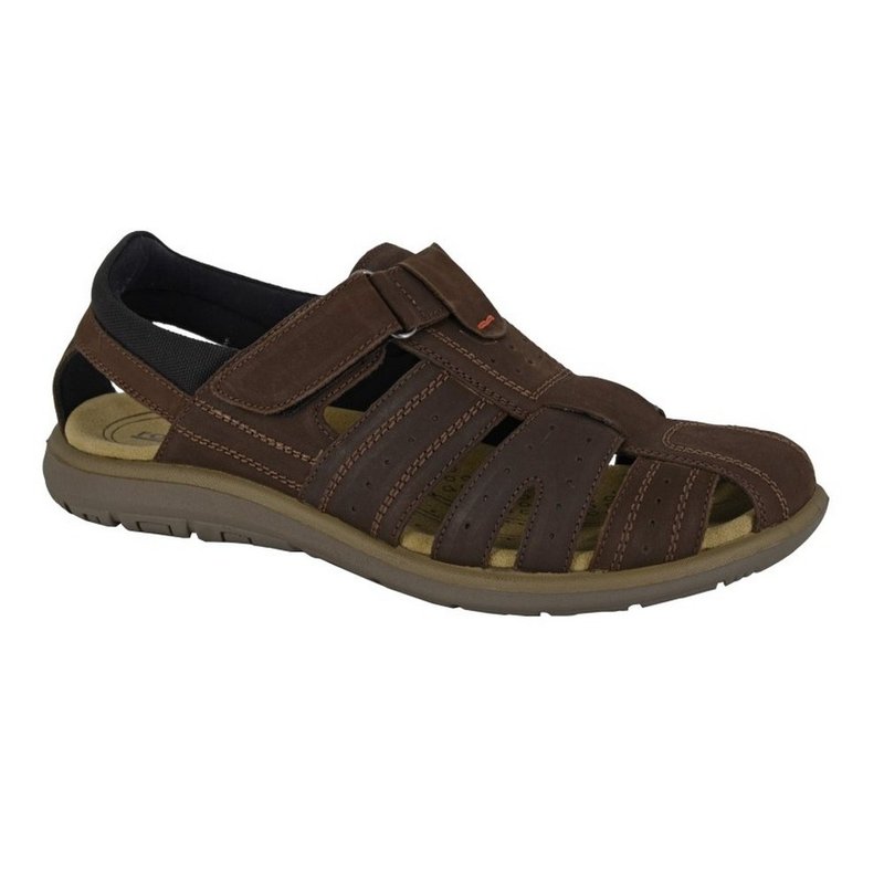 Roamers Mens Leather Touch Fastening Sandals In Brown
