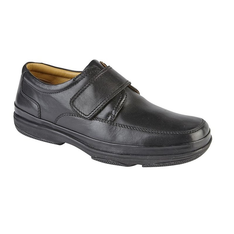 Roamers Mens Leather Wide Fit Touch Fastening Casual Shoes (black)