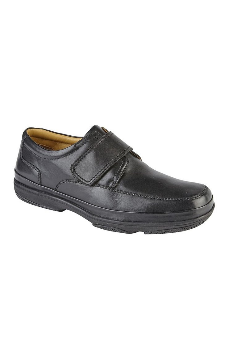 Mens Leather Wide Fit Touch Fastening Casual Shoes (Black) - Black
