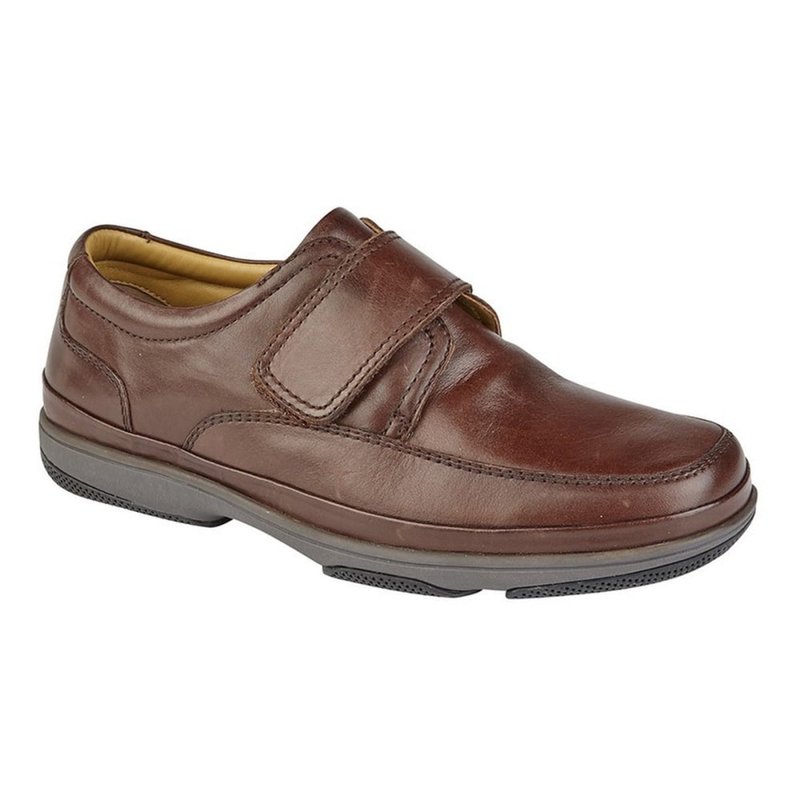 Shop Roamers Mens Leather Wide Fit Touch Fastening Casual Shoes In Brown