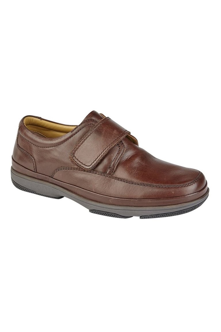 Mens Leather Wide Fit Touch Fastening Casual Shoes (Brown) - Brown