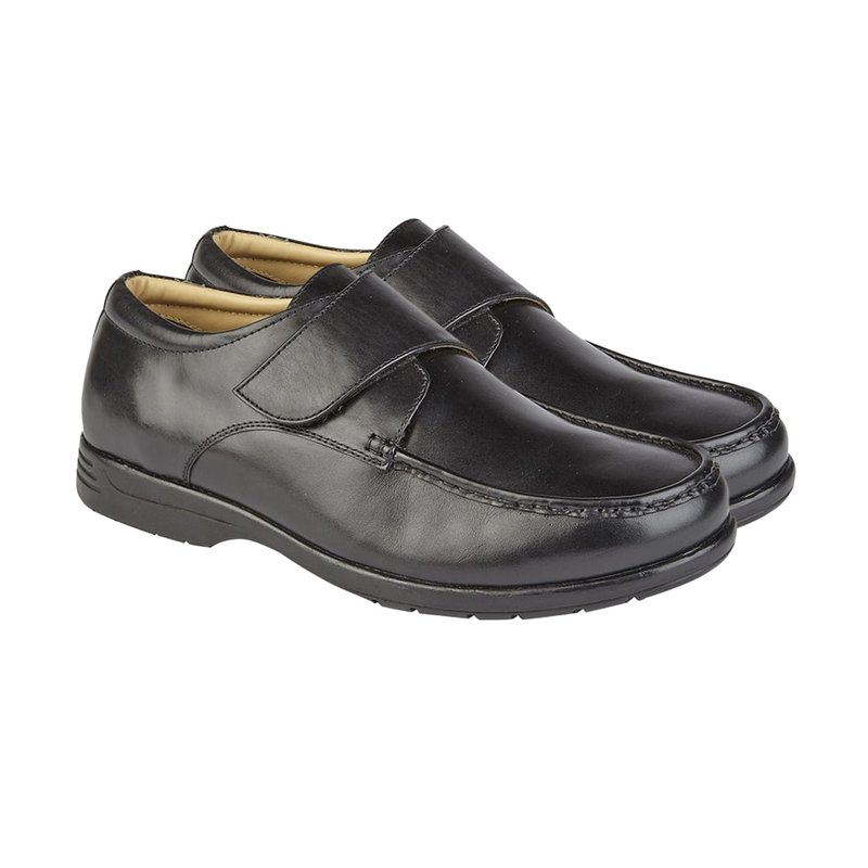 Roamers Mens Leather Xxx Extra Wide Touch Fastening Casual Shoe In Black