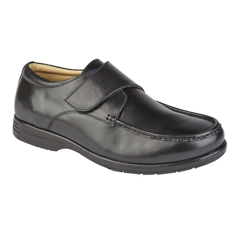 Shop Roamers Mens Leather Xxx Extra Wide Touch Fastening Casual Shoe In Black