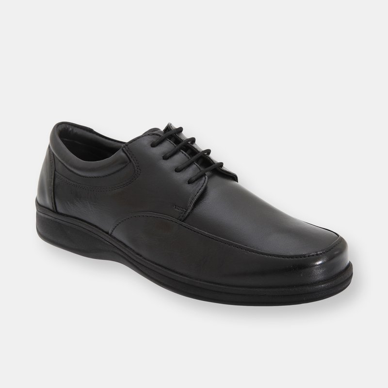 Roamers Mens Super Soft Leather 4 Eye Lightweight Tie Shoes In Black