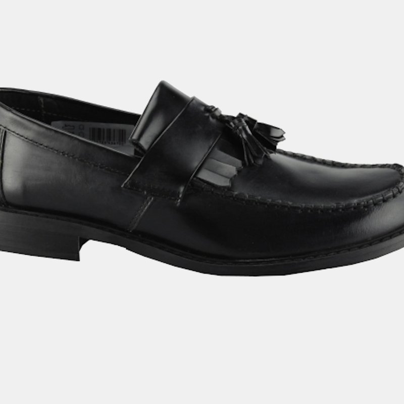 Roamers Mens Toggle Saddle Hi-shine Leather Loafers In Black