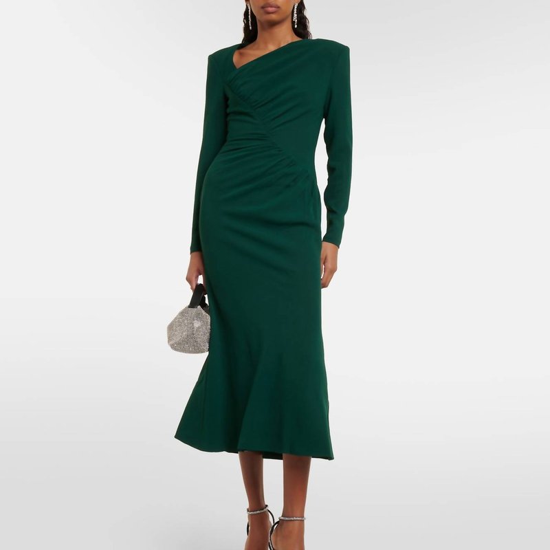 Shop Roland Mouret Long Sleeve Rouched Midi Dress In Green