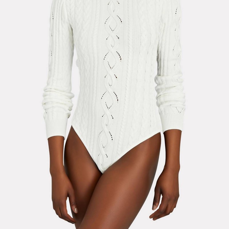 Shop Ronny Kobo Cache Open Back Cable Knit Bodysuit In White