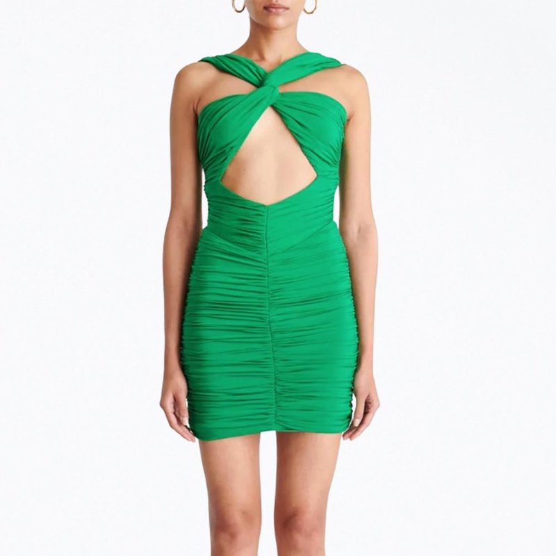 Shop Ronny Kobo Viv Cutout Ruched Slinky Jersey Mini Dress In Green