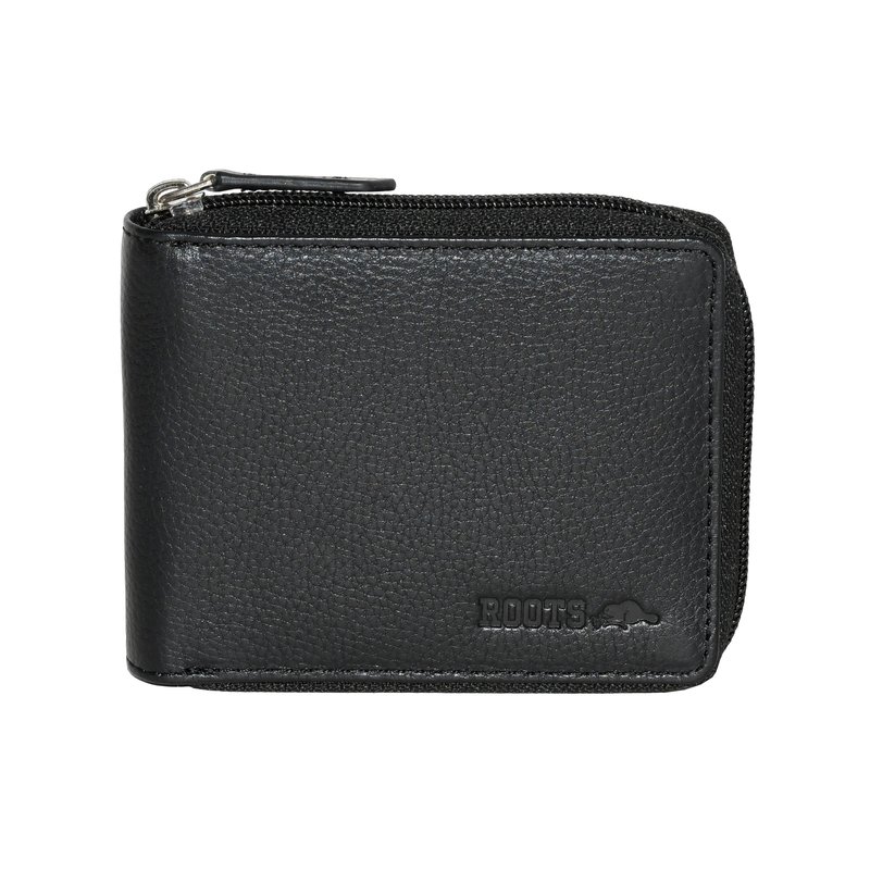Shop Roots Leather Zip Around Coin Wallet With Rfid Protection In Black