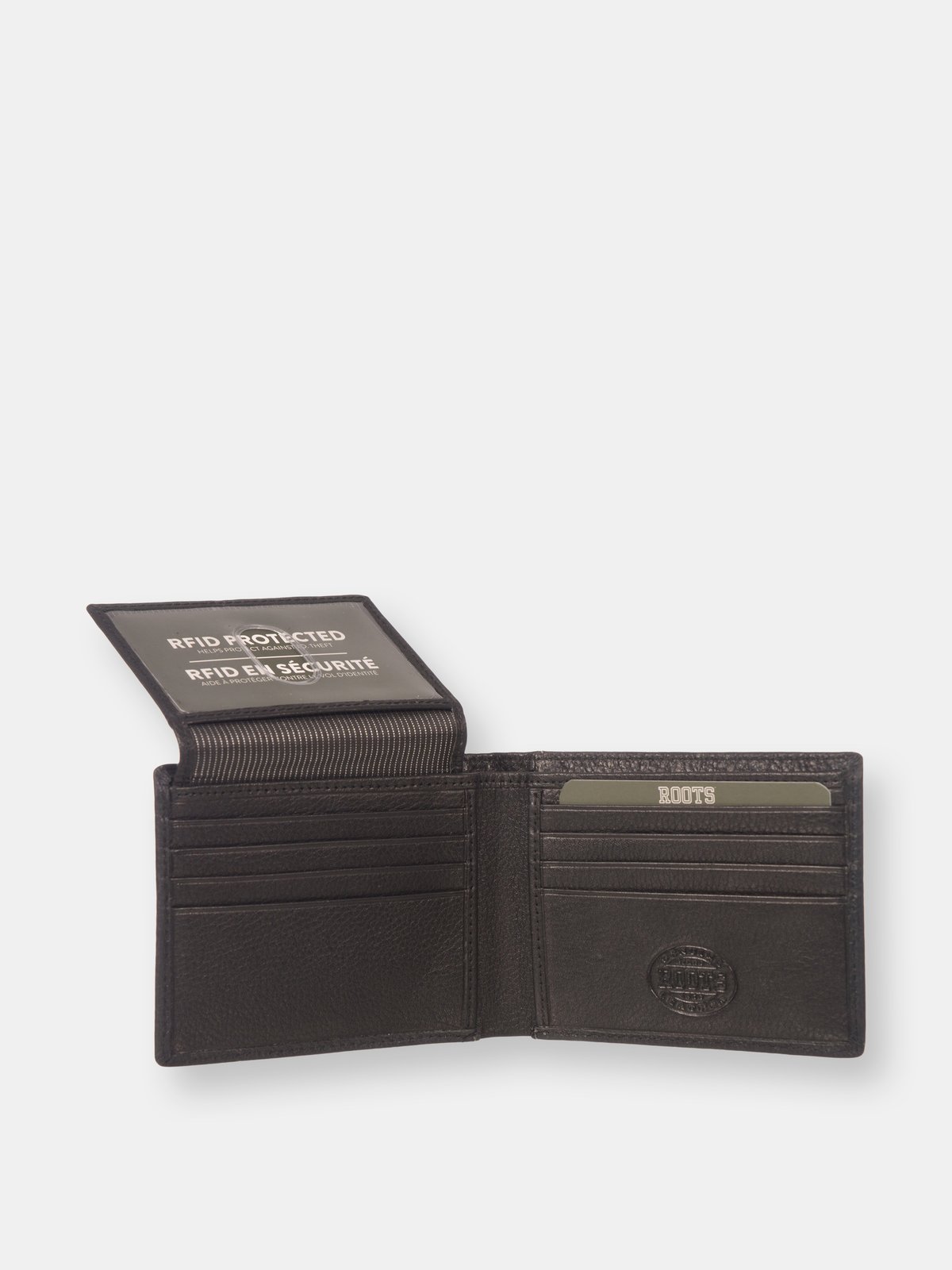 Black ROOTS Mens Genuine Leather Slim 10 Card Passcase RFID Wallet