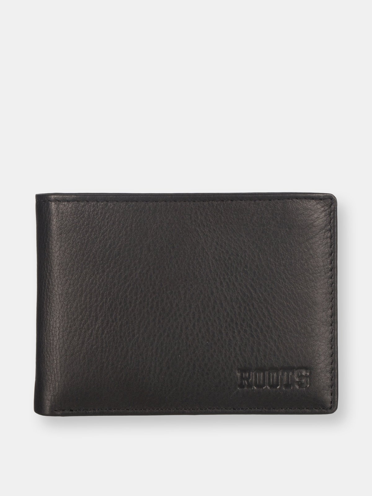 Black ROOTS Mens Genuine Leather Slim 10 Card Passcase RFID Wallet