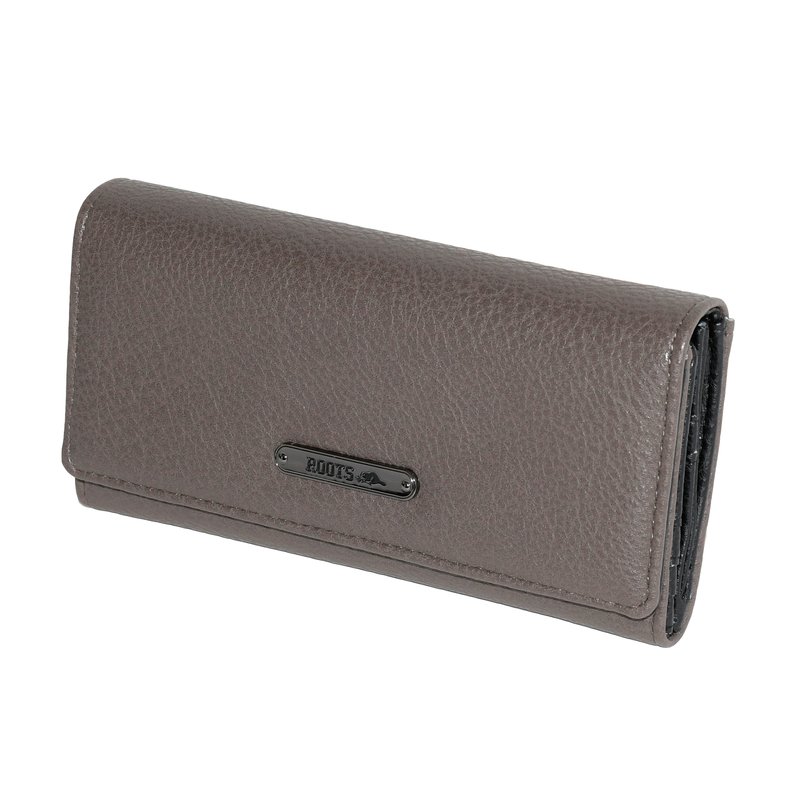 Roots Slim Trifold Ladies Clutch Wallet In Grey