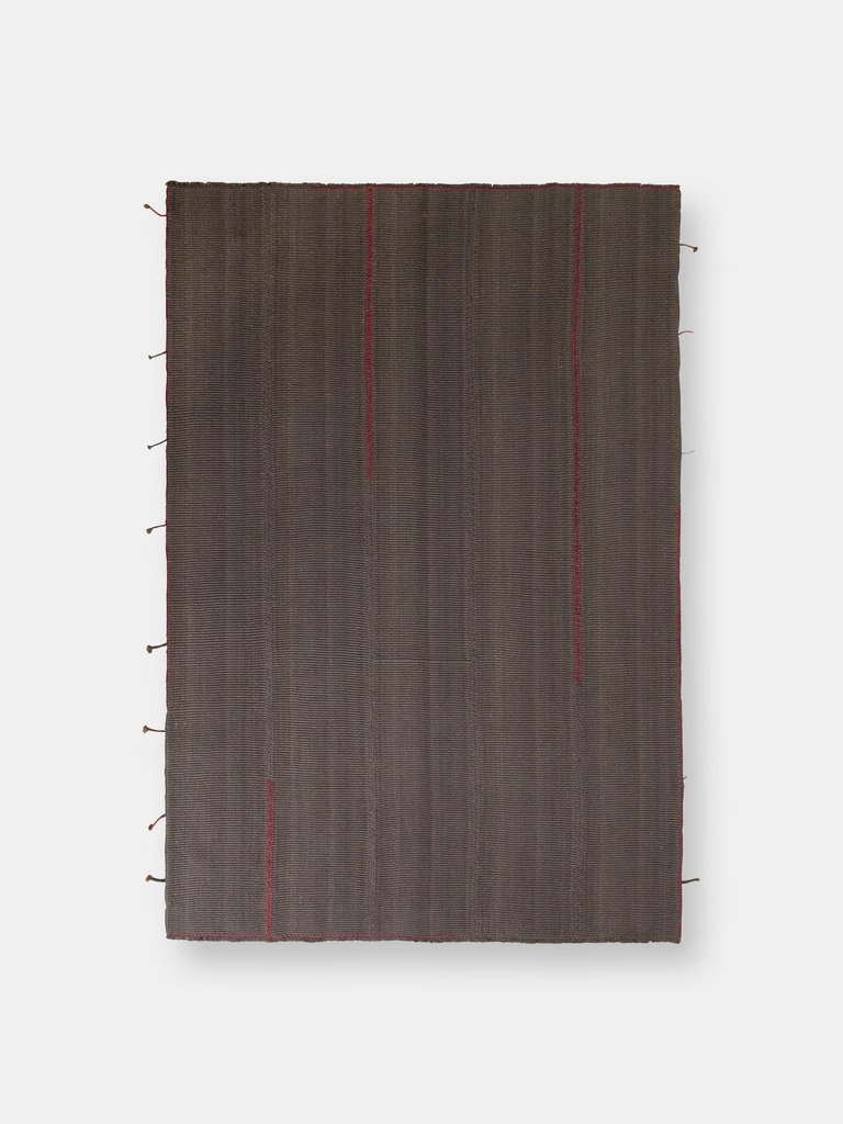 Rug & Kilim’s Modern Kilim Rug in Red and Gray-Brown Striped Patterns " 8'6"x12'9" " - Red