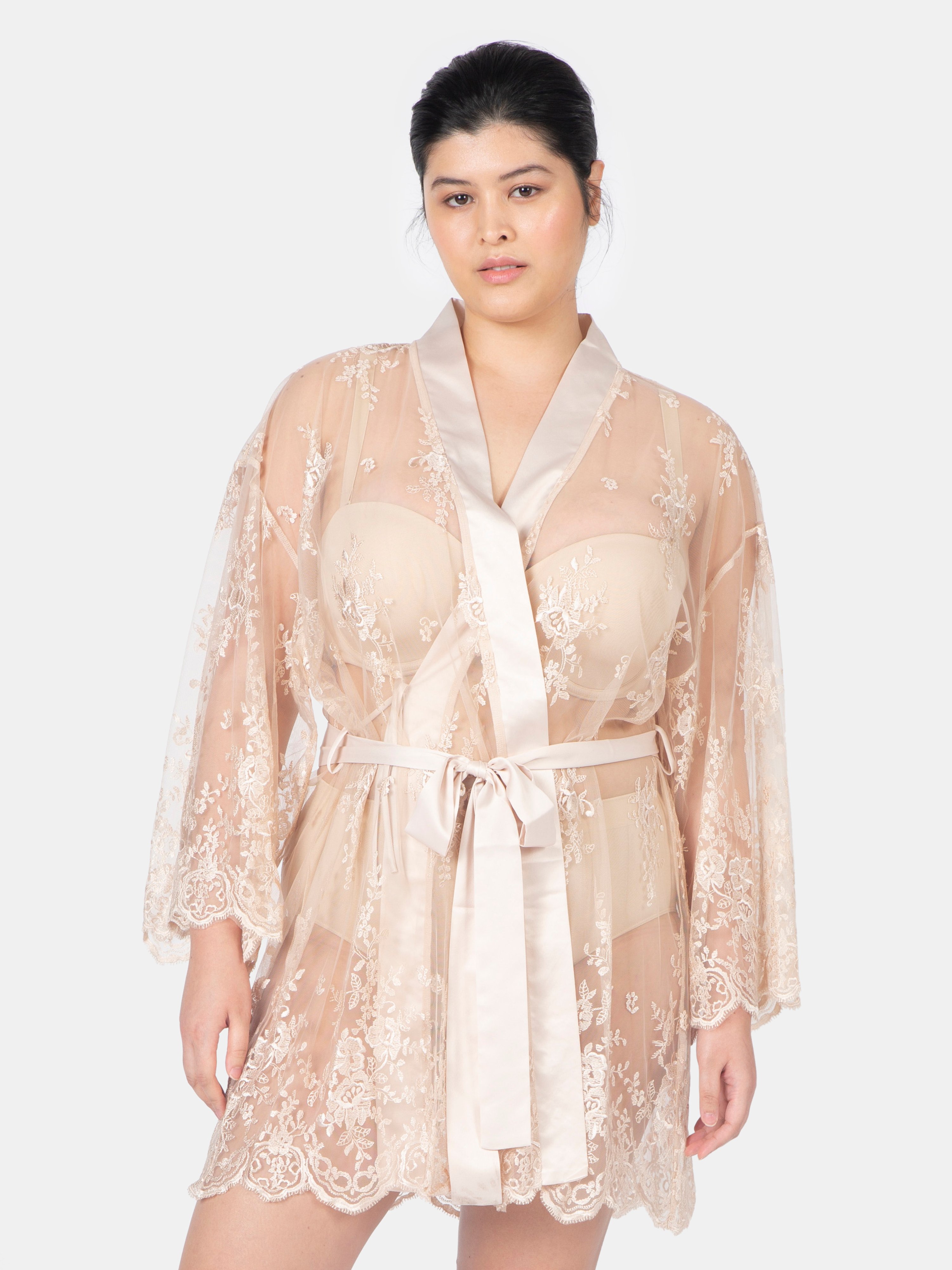 Rya Collection Plus Size Short Embroidered Lace Sheer Robe In Champagne Modesens 