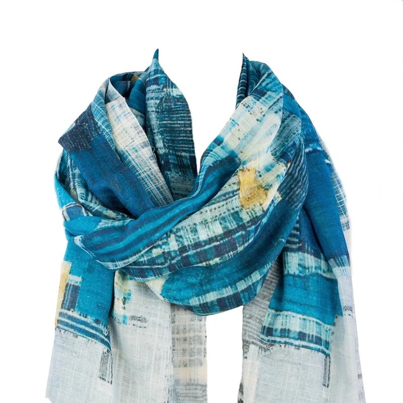 Saachi Style Abstract Plaid Patchwork Scarf In Blue