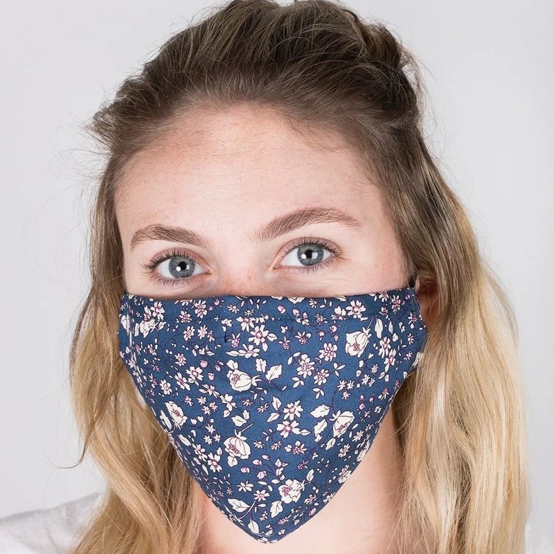 Saachi Style Adjustable Floral Face Mask With Two Pm2.5 Filters In Blue