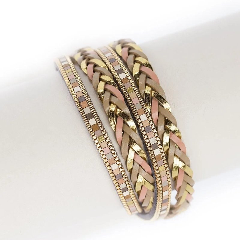 Saachi Style All Tied Up Braided Leather Bracelet In Pink