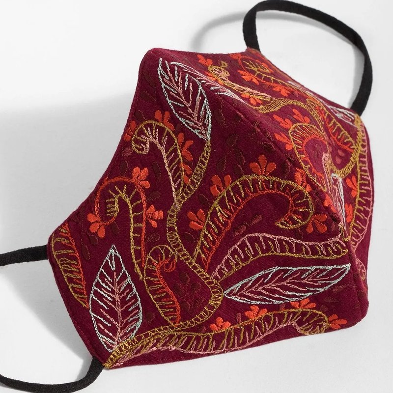 Saachi Style Autumn Embroidered Face Mask In Red