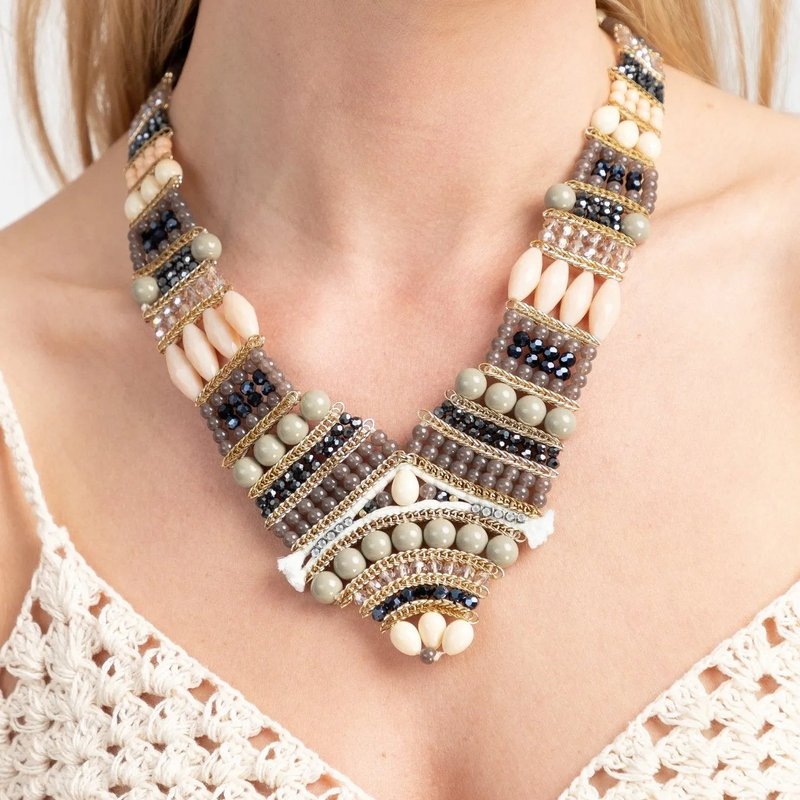 Saachi Style Aztec Necklace In Grey