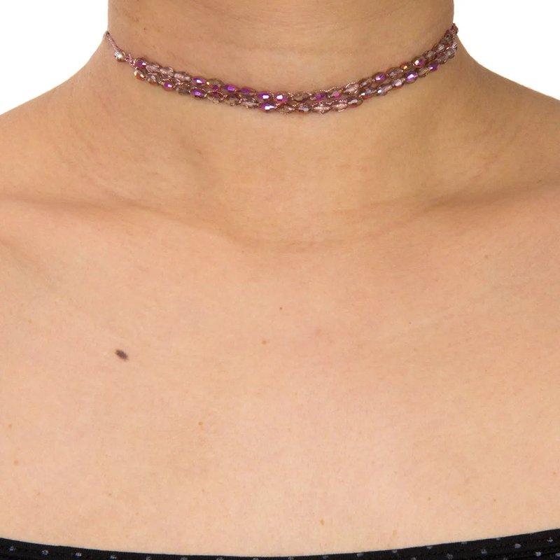 Saachi Style Beaded Crochet Choker Pink Necklace