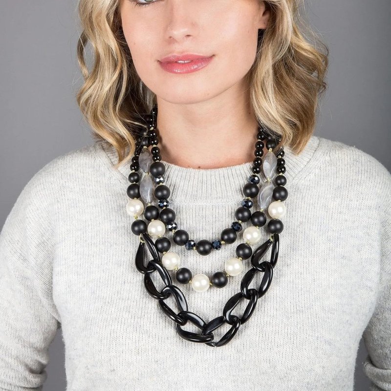Saachi Style Betty Layered Beaded Chain Necklace In Black