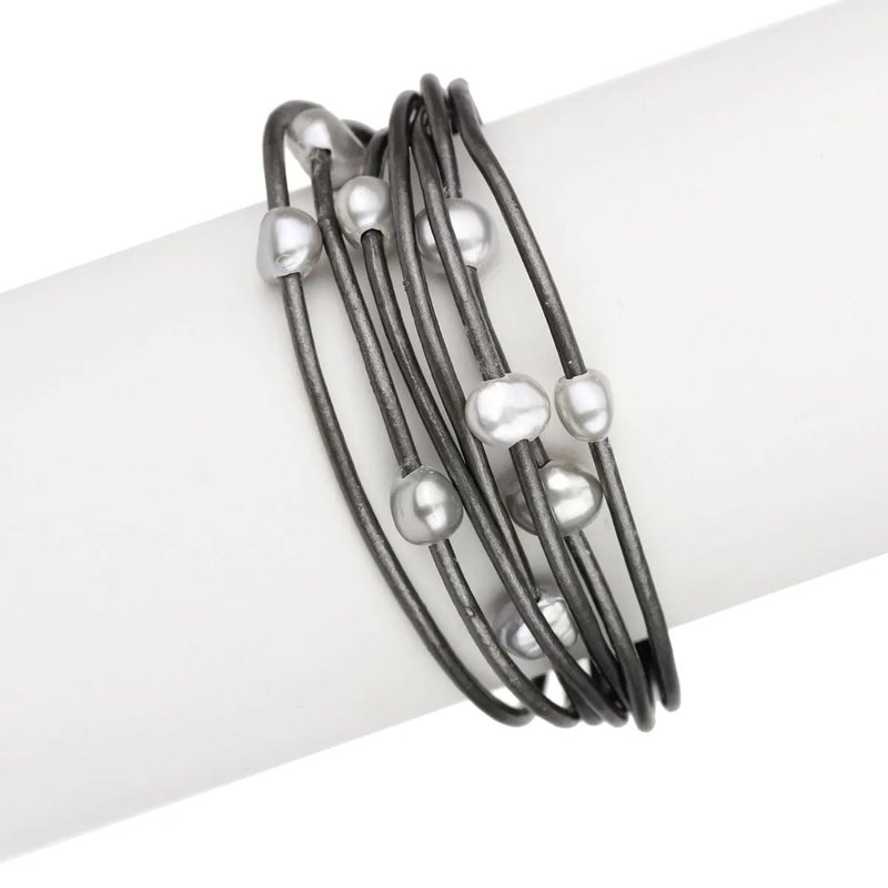 Saachi Style Celeste Multi Strand Beaded Bracelet In Grey