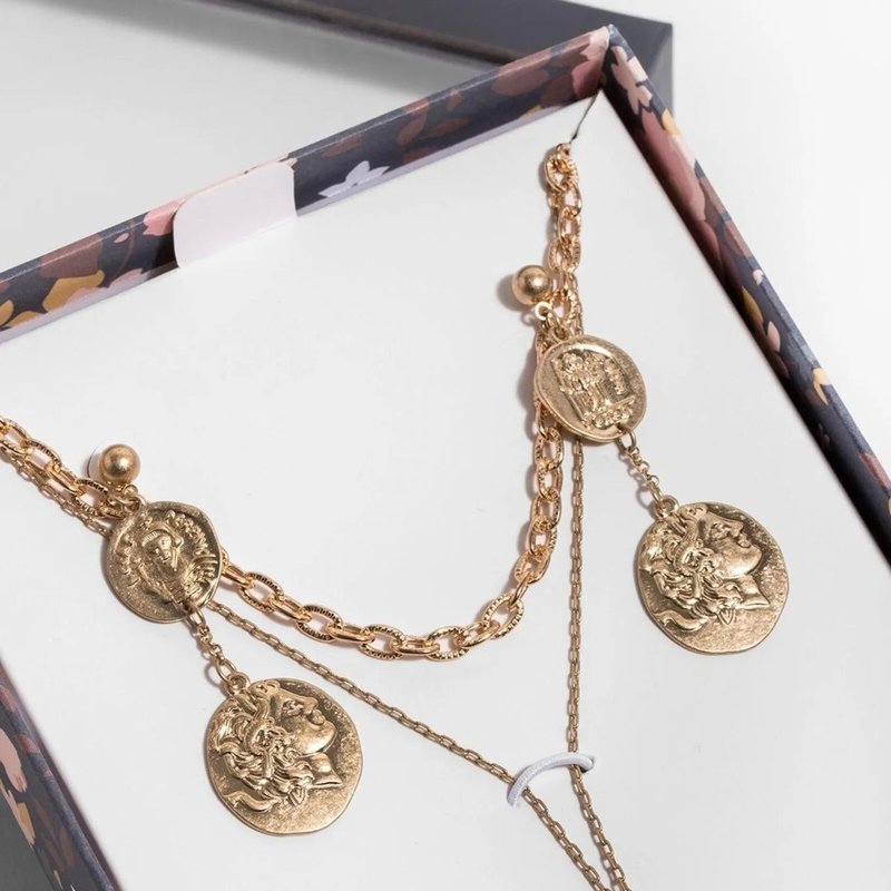 Saachi Style Coin Necklace And Earring Gift Set In Gold