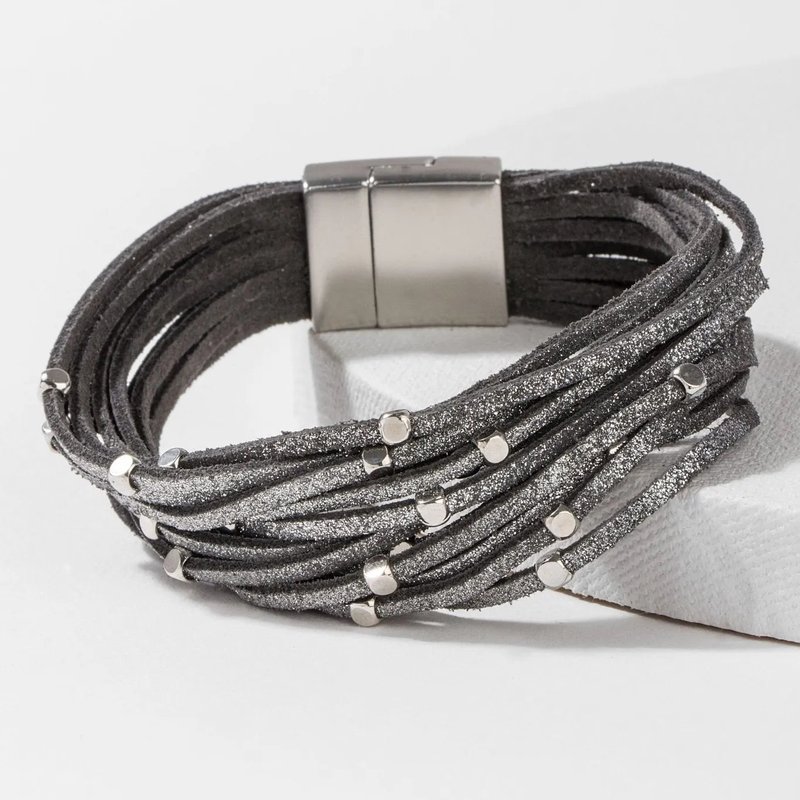 Saachi Style Details Double Wrap Leather Bracelet In Grey