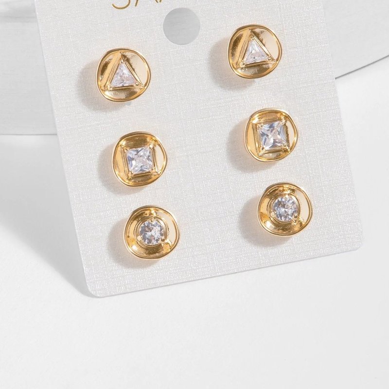 Saachi Style Divine Small Charm Stud Earring Set In Gold