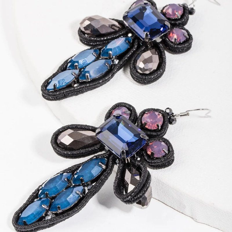 Saachi Style Drop Dragonfly Earring In Blue