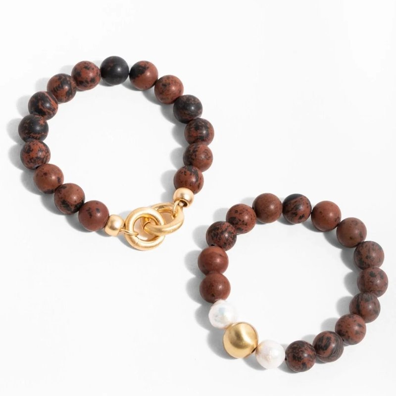Saachi Style Eternity Stretch Bracelet Set In Brown