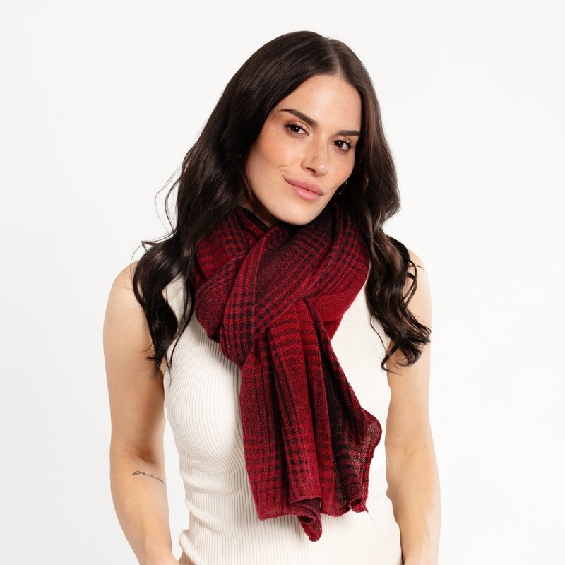 Saachi Style Faded Two Toned Plaid Scarf In Red