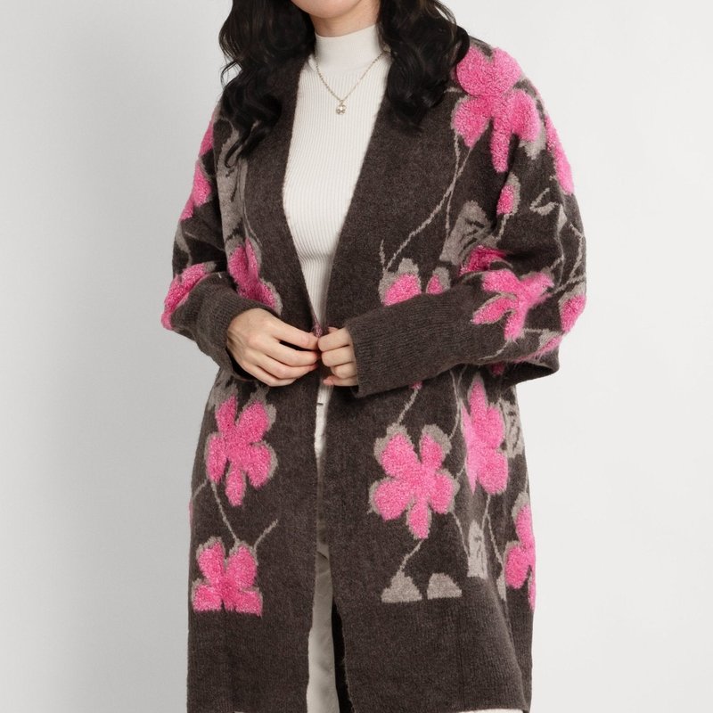 Saachi Style Floral Knitted Cardigan In Brown