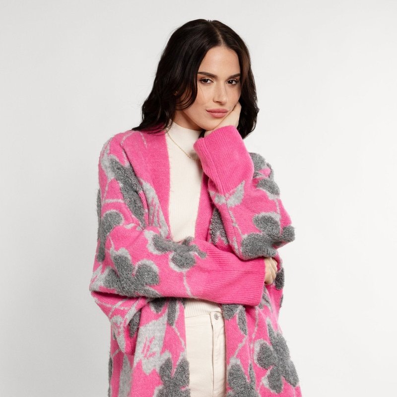 Saachi Style Floral Knitted Cardigan In Pink
