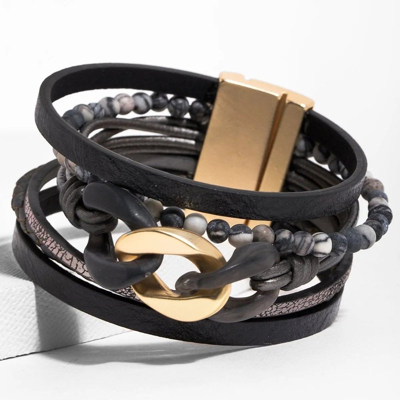 Saachi Style Frontier Leather Bracelet In Grey